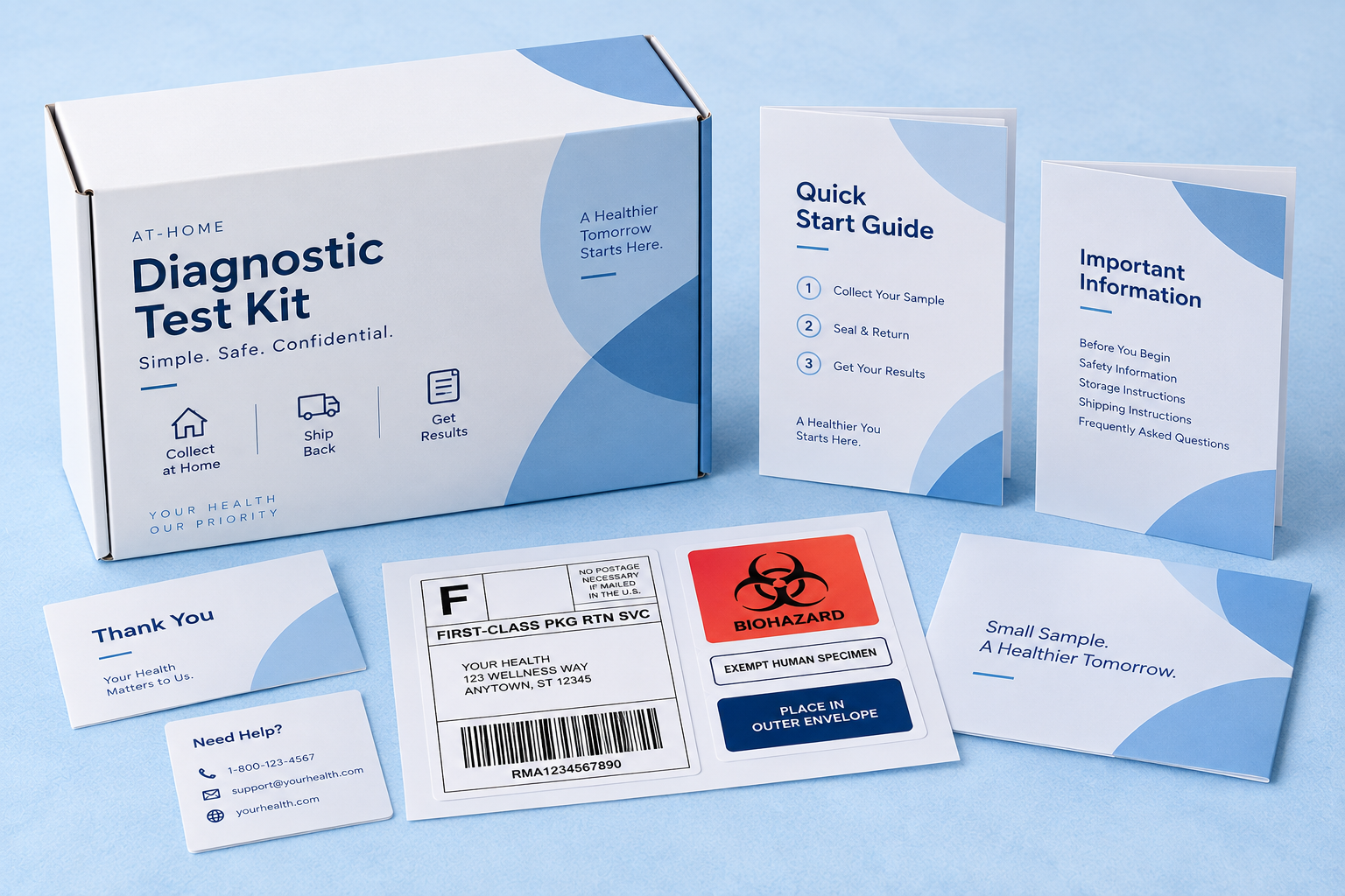 Labels instructions and printed materials for diagnostic test kits